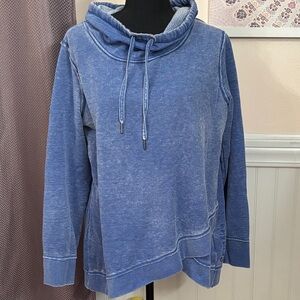 Washed Blue Cowl-Neck Pullover Hoodie